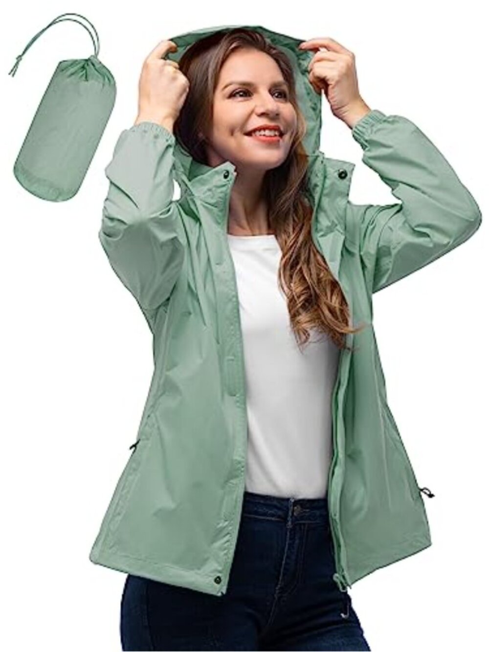 Women's Waterproof Packable Rain Jacket Lightweight Hooded Windbreaker